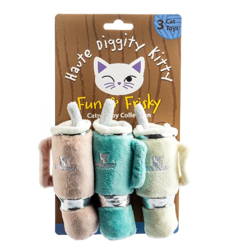 Haute Diggity Dog Cat Toys Snuggly Cup 3 Color Cat Toys - 3pc