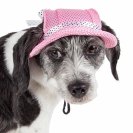 Pet Life Hats MD Sea Spot Sun UV Protectant Adjustable Pink with Polka Dot Trim Pet Hat Cap