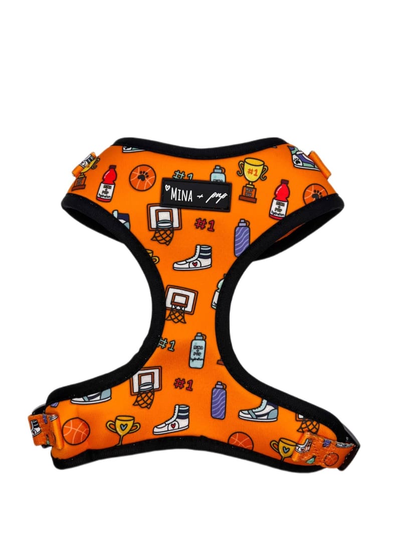 Mina + Pup Harnesses XS Got Game? Basketball and Sports Orange Adjustable Pet Harness