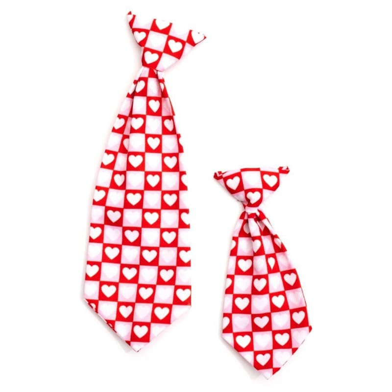 The Worthy Dog Bow Tie Colorblock Hearts Red & White Neck-Tie Pet Collar Attachment - Size Lg