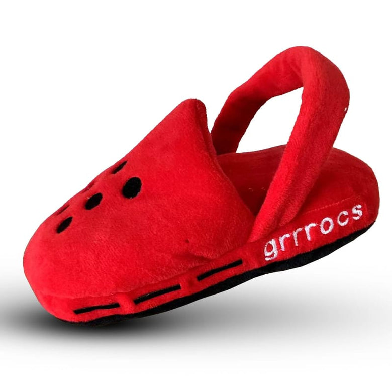 Chomp Haus Dog Toys Grrrocs Plush Shoe Squeaky Red Dog Toy