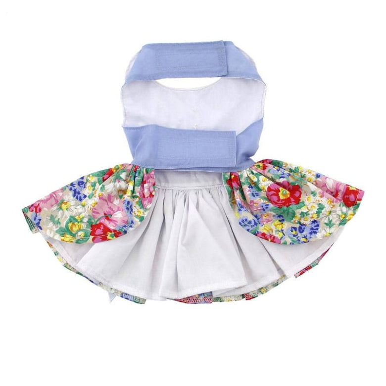 Doggie Design DRESSES Blue & White Pastel Pearls Floral Dog Harness Dress & Matching Leash