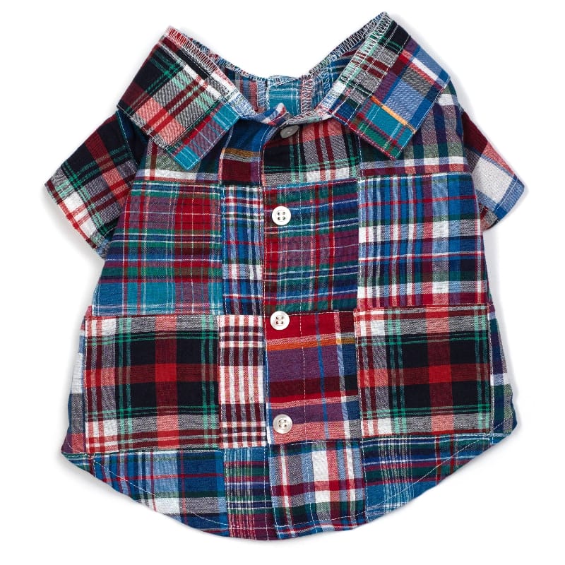 The Worthy Dog CollardShirts XS Blue Multi Patch Madras Collared Dog Shirt