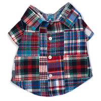 The Worthy Dog CollardShirts XS Blue Multi Patch Madras Collared Dog Shirt