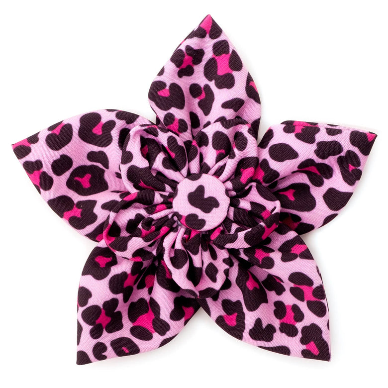 Pink Leopard Flower Pet Collar Attachment - Size Small
