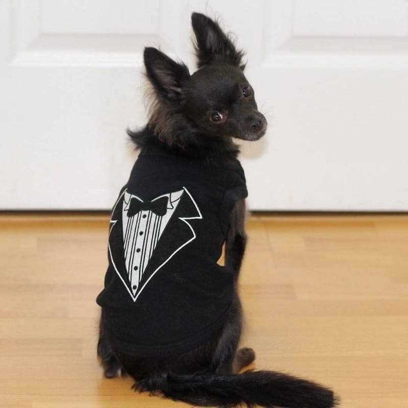 Parisian Pet® Tee's Black Tuxedo Elegant Formal Embroidered Dog T-Shirt