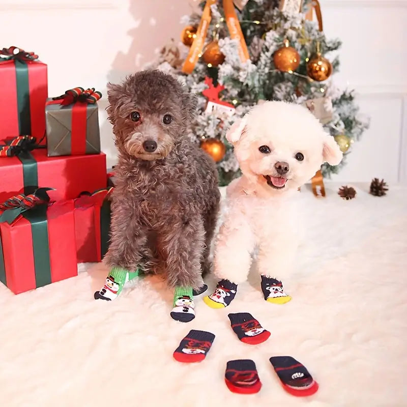 TMU - NICOVAER Dog Apparel Reindeer Holiday Pet Socks - Navy/Red - 4Pc