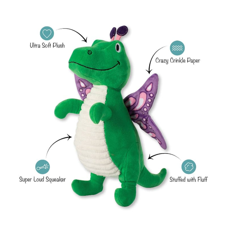 Petshop by Fringe Studio dog toys Flutter Rex Purple Butterfly Wings Plush Squeak Dog Toy