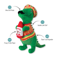 Petshop by Fringe Studio dog toys Fiesta Saurus Mustache Rex Plush Squeak Dog Toy