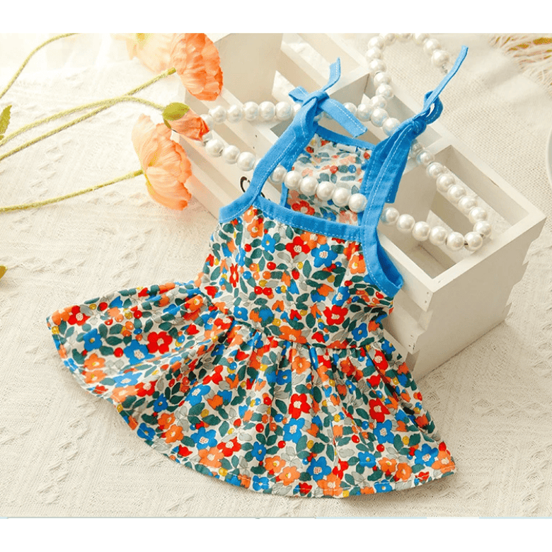 AE dog apparel S Sweet Floral Halter Strap Dog Dress
