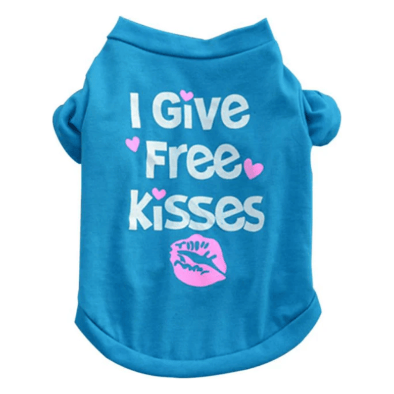 AE dog apparel Blue / XS I Give Free Kisses Dog Tee in Pink or Blue