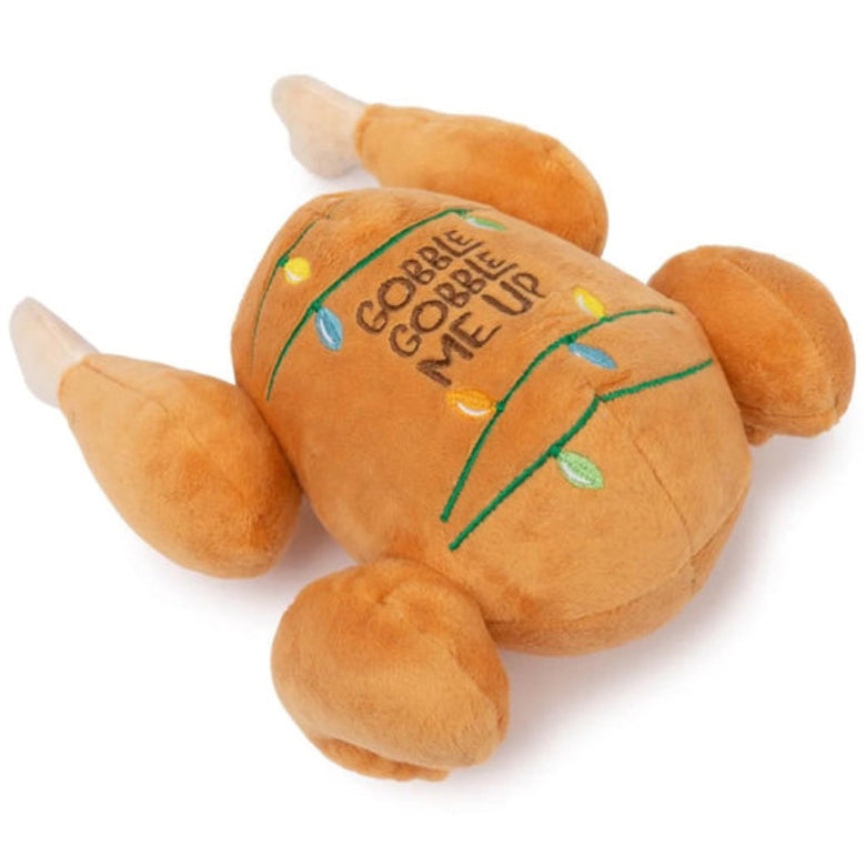 Gobble Gobble Me Up Turkey Embroidered Holiday Lights Christmas Plush Squeaky Dog Toy
