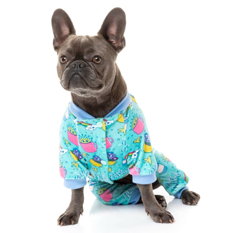 FuzzYard Dog Apparel Wakey Wakey Soft Plush Blue Dog Pajamas