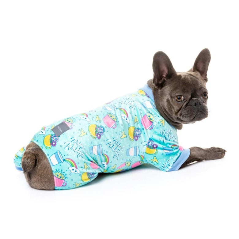 FuzzYard Dog Apparel Wakey Wakey Soft Plush Blue Dog Pajamas