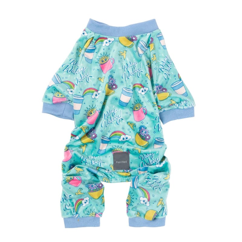FuzzYard Dog Apparel Sz 4 Wakey Wakey Soft Plush Blue Dog Pajamas
