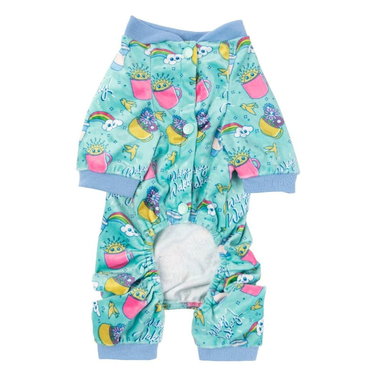 FuzzYard Dog Apparel Wakey Wakey Soft Plush Blue Dog Pajamas