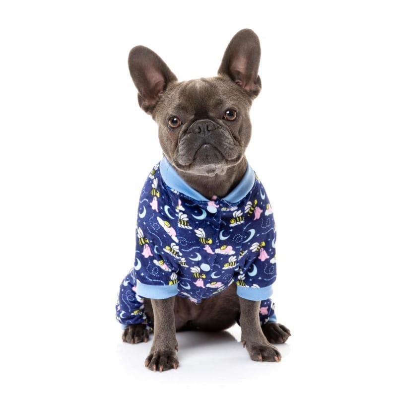 FuzzYard Dog Apparel Off To The Moon Plush Navy Blue Dog Pajamas
