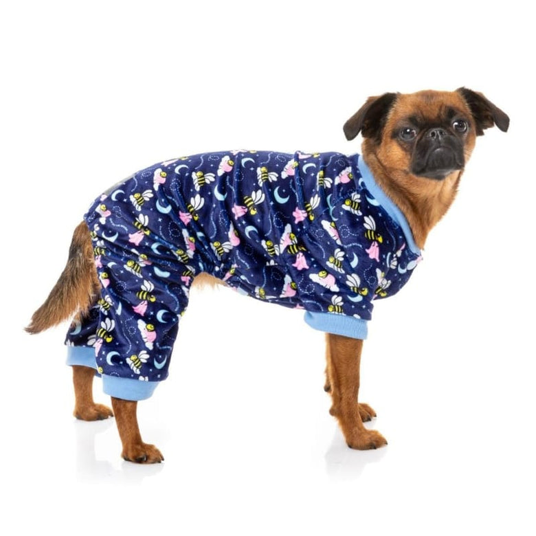 FuzzYard Dog Apparel Off To The Moon Plush Navy Blue Dog Pajamas