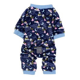 FuzzYard Dog Apparel Sz 4 Off To The Moon Plush Navy Blue Dog Pajamas