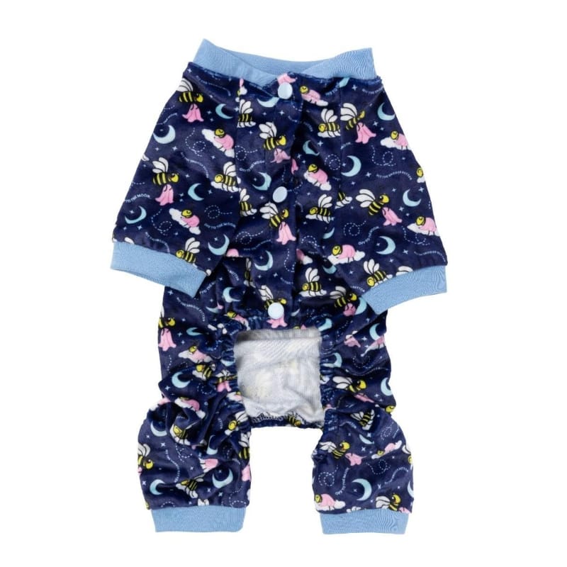 FuzzYard Dog Apparel Off To The Moon Plush Navy Blue Dog Pajamas