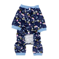 FuzzYard Dog Apparel Off To The Moon Plush Navy Blue Dog Pajamas