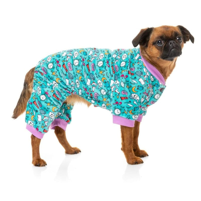FuzzYard Dog Apparel Sweet Dreams Soft Plush Green Dog Pajamas
