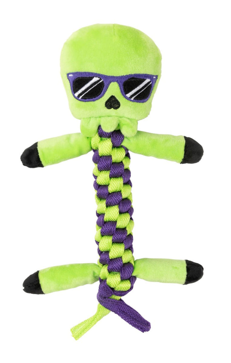 Bone Affleck Skeleton Green Rope Plush Squeaky Dog Toy