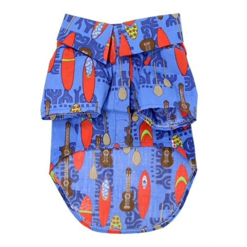 Doggie Design, Inc CollardShirts MD Ukuleles & Surfboards Blue Hawaiian Camp Collared Dog Shirt