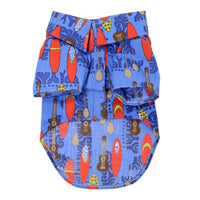 Doggie Design, Inc CollardShirts MD Ukuleles & Surfboards Blue Hawaiian Camp Collared Dog Shirt