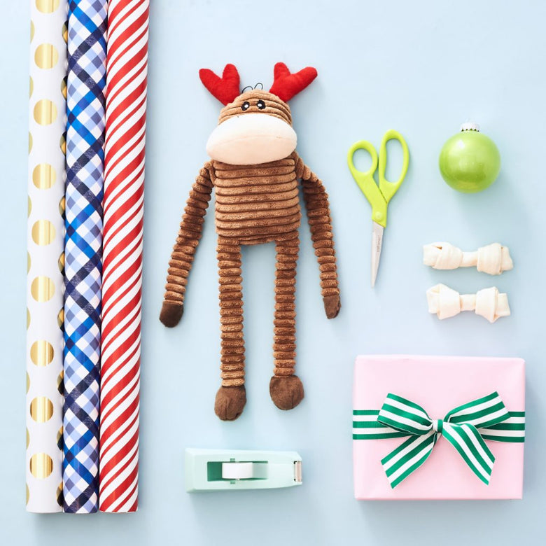 Holiday Crinkle Reindeer Christmas Plush Squeak Dog Toy - 2 Sizes