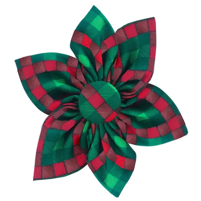 Huxley & Kent Bow Tie Scottish Check Holiday Colors Pinwheel Flower Pet Collar Attachment - Sm