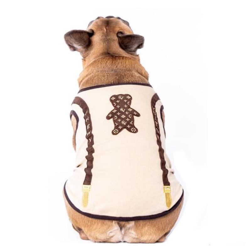 Aventura Pups Tee's XS Chewy Embroidered Suspenders Bear Pet Tee - Brown