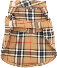 The Worthy Dog Dresses Tan Plaid with Black Bow Dog Dress