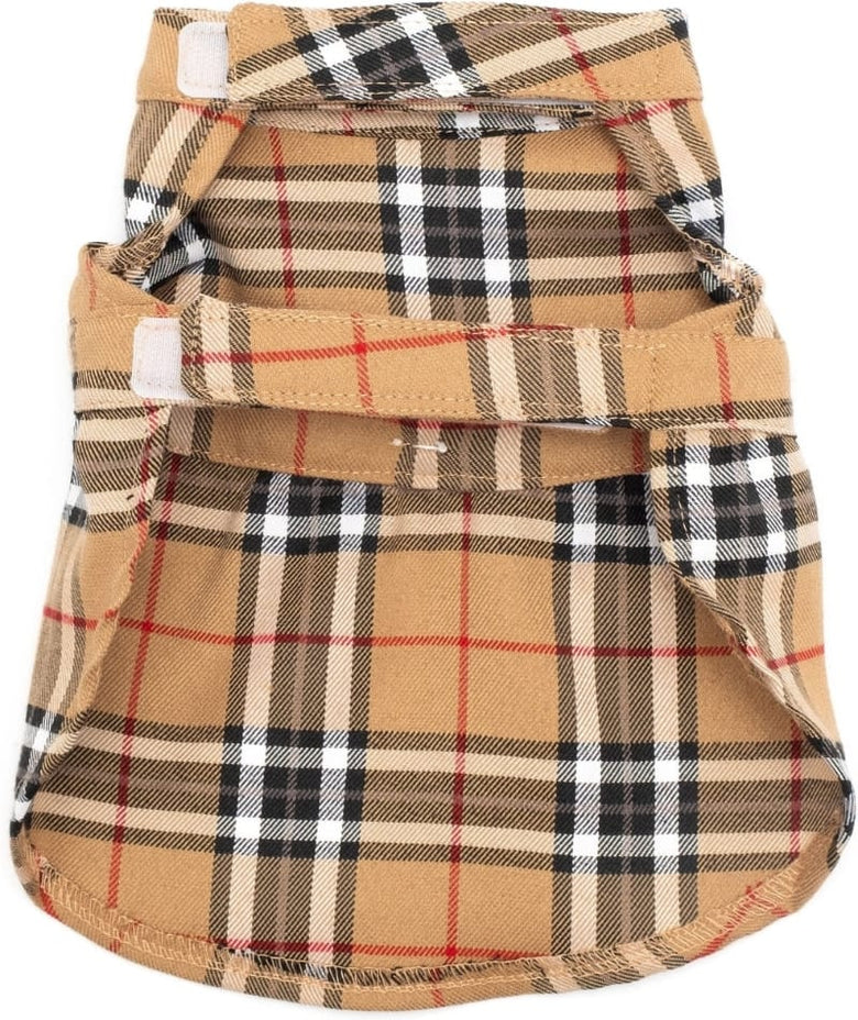 The Worthy Dog Dresses Tan Plaid with Black Bow Dog Dress