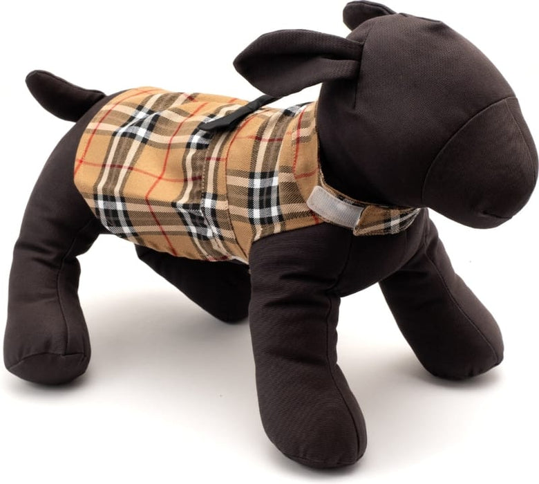 The Worthy Dog Dresses Tan Plaid with Black Bow Dog Dress