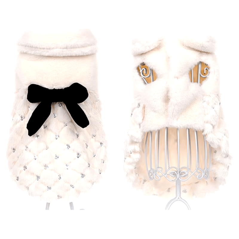 AE Jackets XS Sequin White Winter Faux Fur with Bow Pet Coat
