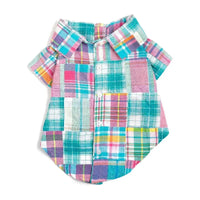 The Worthy Dog Collared Shirts LG Turquoise Multi Patch Madras Collared Dog Shirt