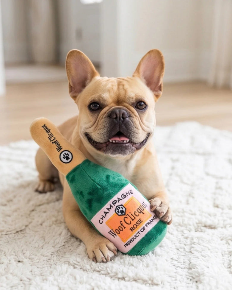 Woof Clicquot Rose' Bottle Plush Squeaky Dog Toy - 3 Sizes