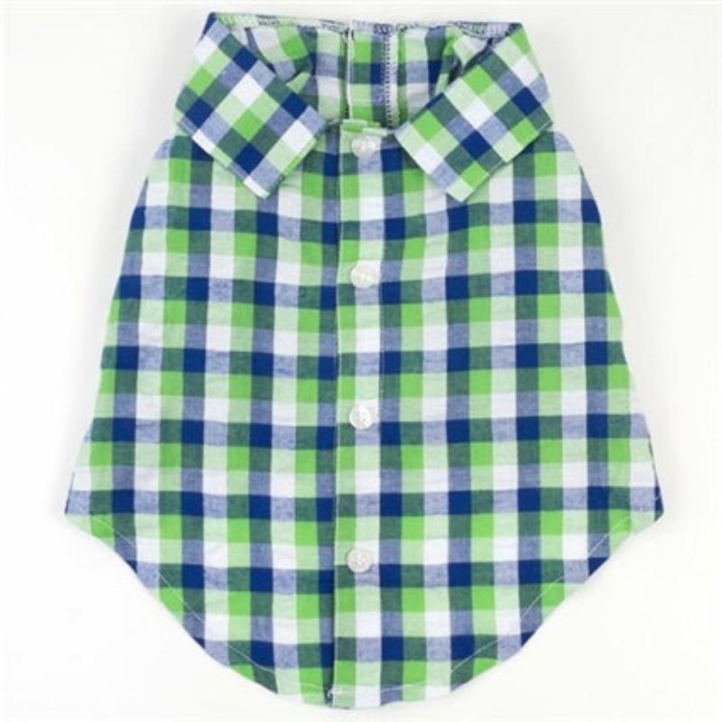The Worthy Dog Collared Shirts XL Navy & Green Plaid Collard Dog Shirt - Only Available in Size XL