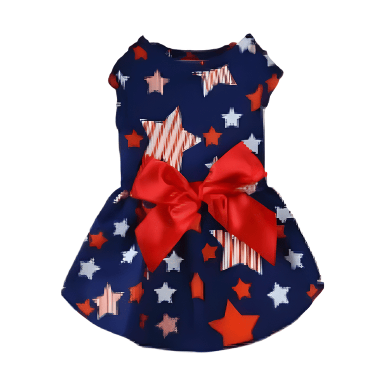 AE dog apparel XS Navy Stars with Red Bow Pet Dress