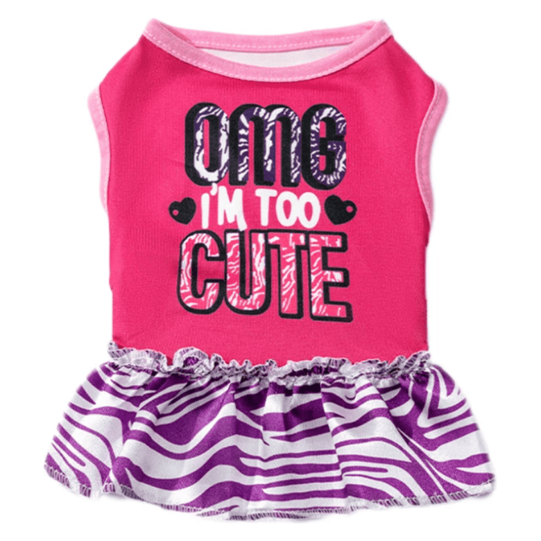 AE dog apparel S O.M.G I'm Too Cute Pink with Purple Zebra Dog Dress