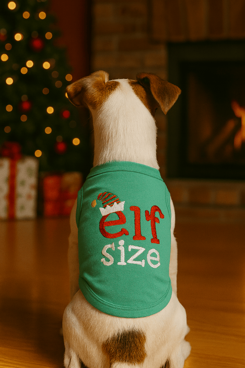 Parisian Pet Tee's Elf Size Green Christmas Holiday Embroidered Dog T Shirt