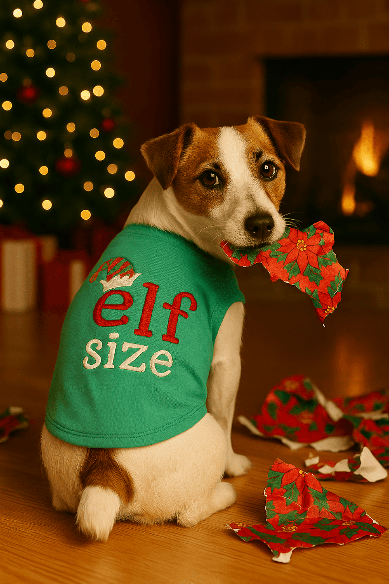 Parisian Pet Tee's Elf Size Green Christmas Holiday Embroidered Dog T Shirt