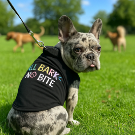 All Bark No Bite Black Colorful Print Embroidered Dog Tee