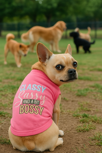 Classy Sassy and a Bit Bossy Pink Embroidered Dog T-Shirt