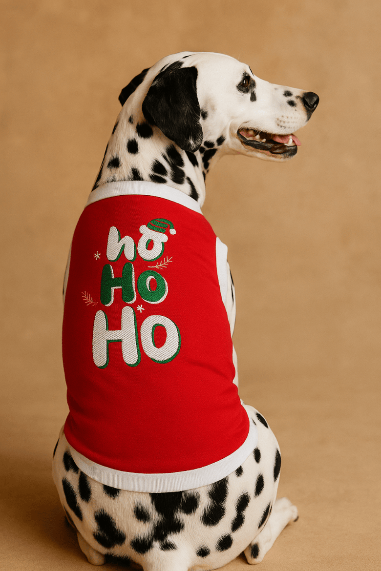 Parisian Pet® Tee's Ho Ho Ho Christmas Holiday Red Embroidered Dog T Shirt