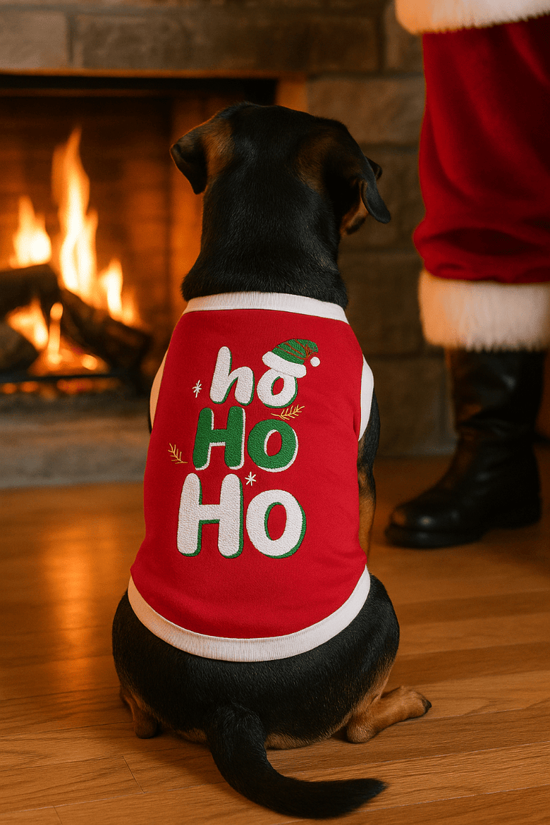 Parisian Pet® Tee's Ho Ho Ho Christmas Holiday Red Embroidered Dog T Shirt