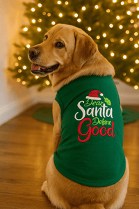Parisian Pet® Tee's Dear Santa, Define Good Green Christmas Holiday Embroidered Dog T-Shirt