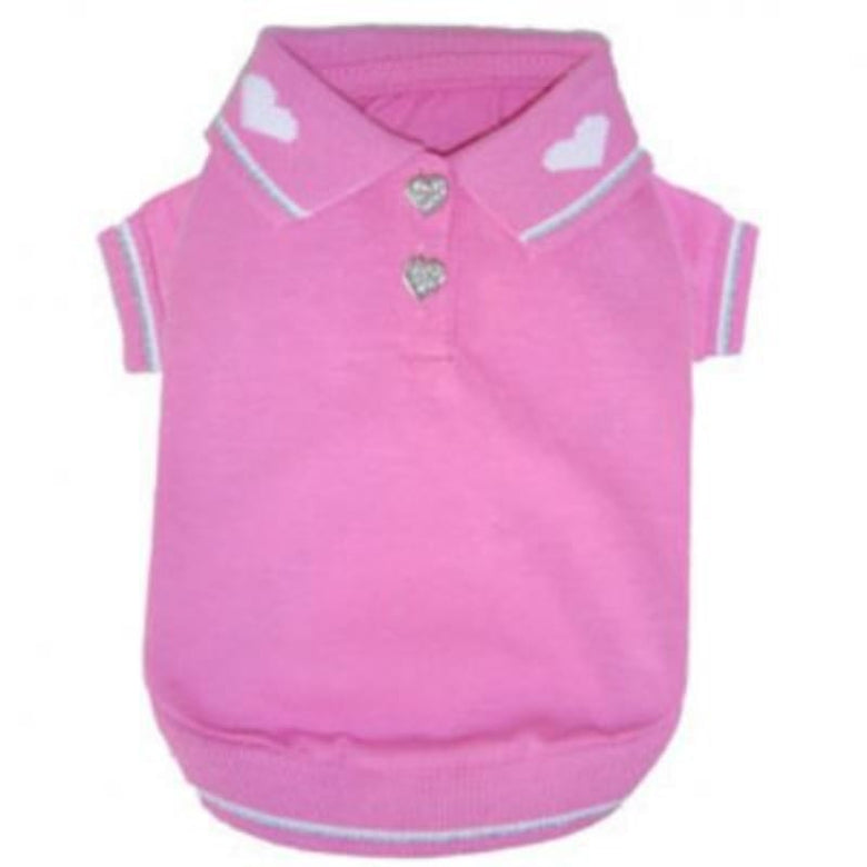Puppe Love / PamPet USA Tee's SZ 00 Pink Heart Collared Polo Dog Shirt