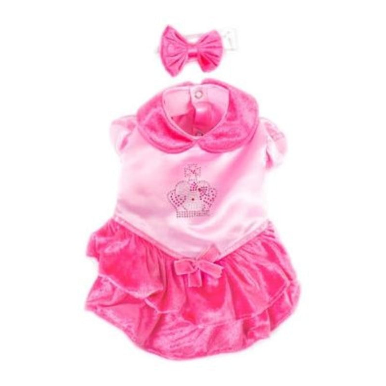 Puppe Love / PamPet USA dog apparel SZ 0 Princess Pink Velvet Dog Dress w/Head Bow